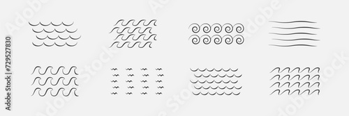 Sea waves lines pack. Still and rough water. Vector illustration