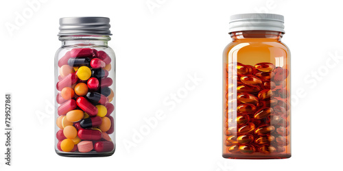 Pill Bottles Set Isolated on Transparent or White Background, PNG photo