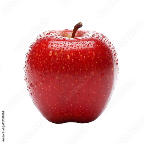 A red apple with water drops on it at the transparent background