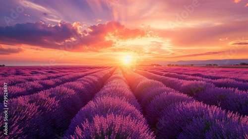 
Beautiful lavender field at sunset. generative AI