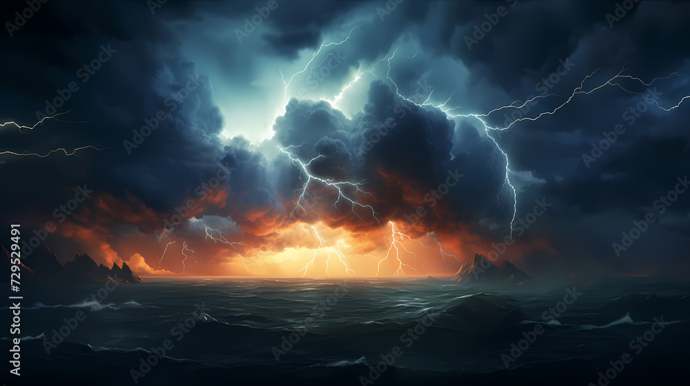 Fototapeta premium Lightning storm over natural landscape