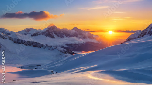 sunrise in the snow mountains