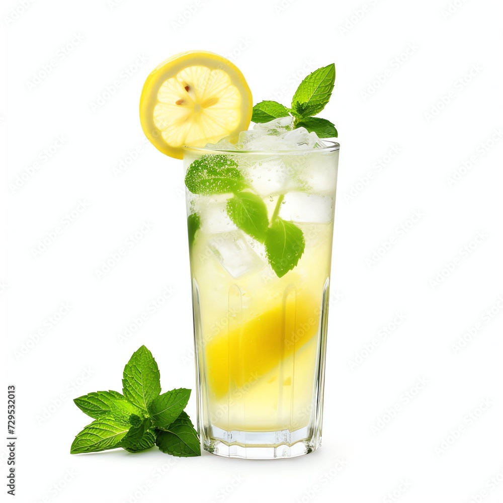 a glass of fresh lemonade, studio light , isolated on white background a glass of fresh lemonade, studio light , isolated on white background
