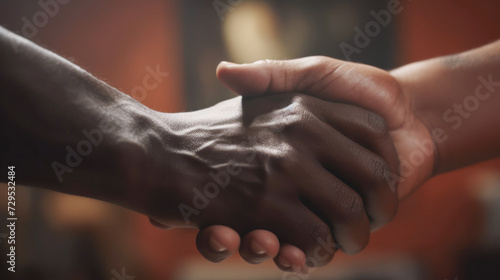 African man and Caucasian man shaking hands. Created with AI
