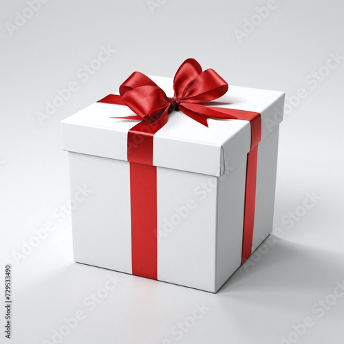 Gift box with ribbon 3D rendered present box on isolated white background © umut hasanoglu