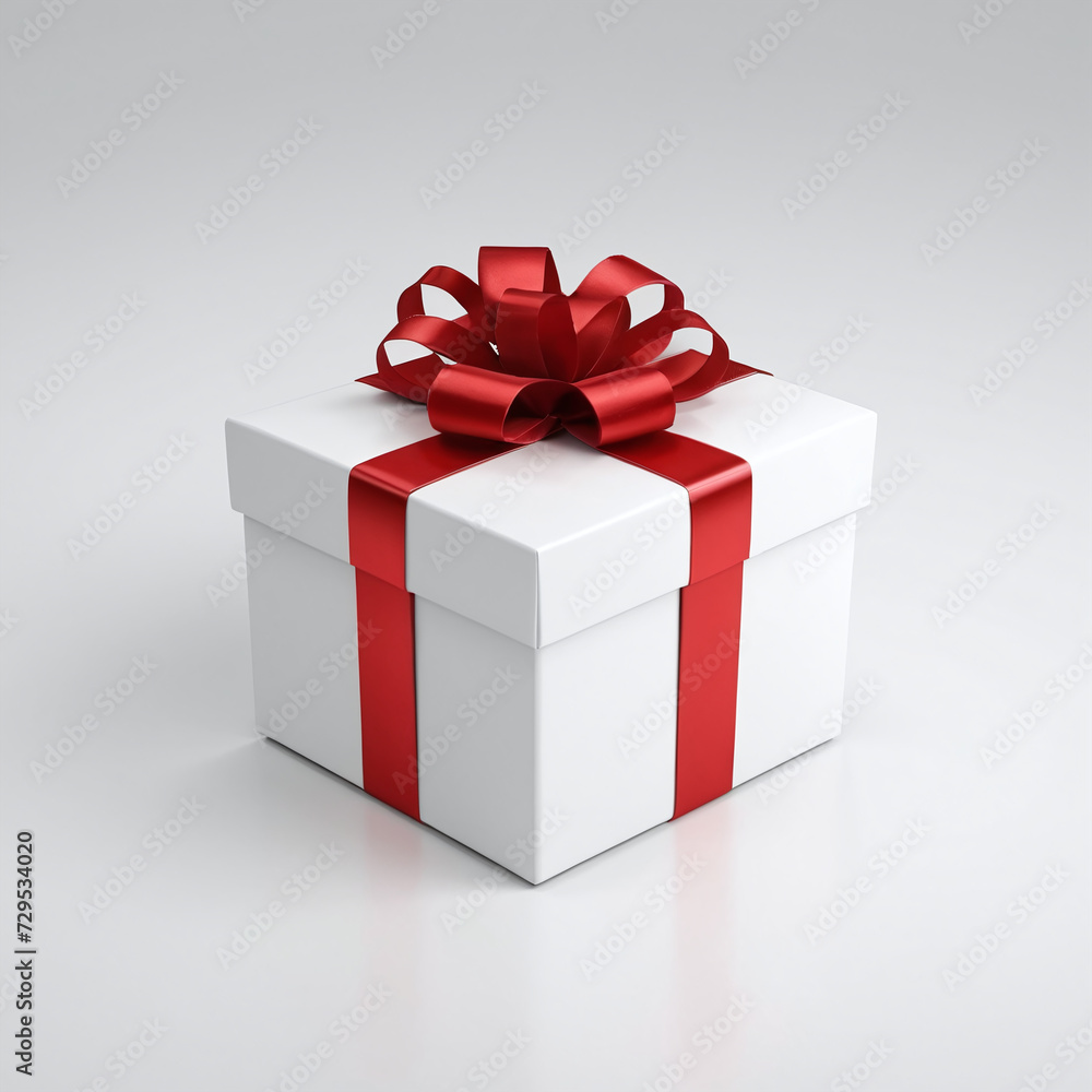 Fototapeta premium Gift box with ribbon 3D rendered present box on isolated white background