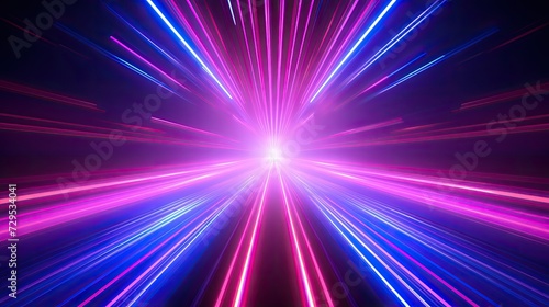 Speed light pink and blue smart modern city and skyscrapers town with neon futuristic technology background, future virtual reality, motion effect glowing, high speed light banner	