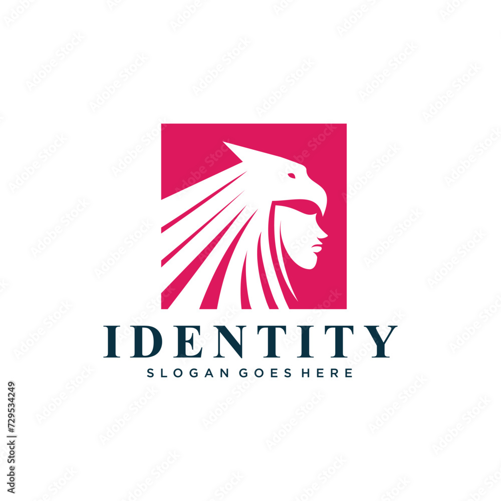 Obraz premium eagle and face woman logo design vector