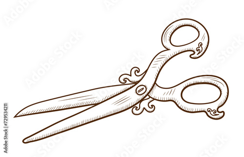 Vintage sewing scissors for sew. Hand drawn in retro style.
