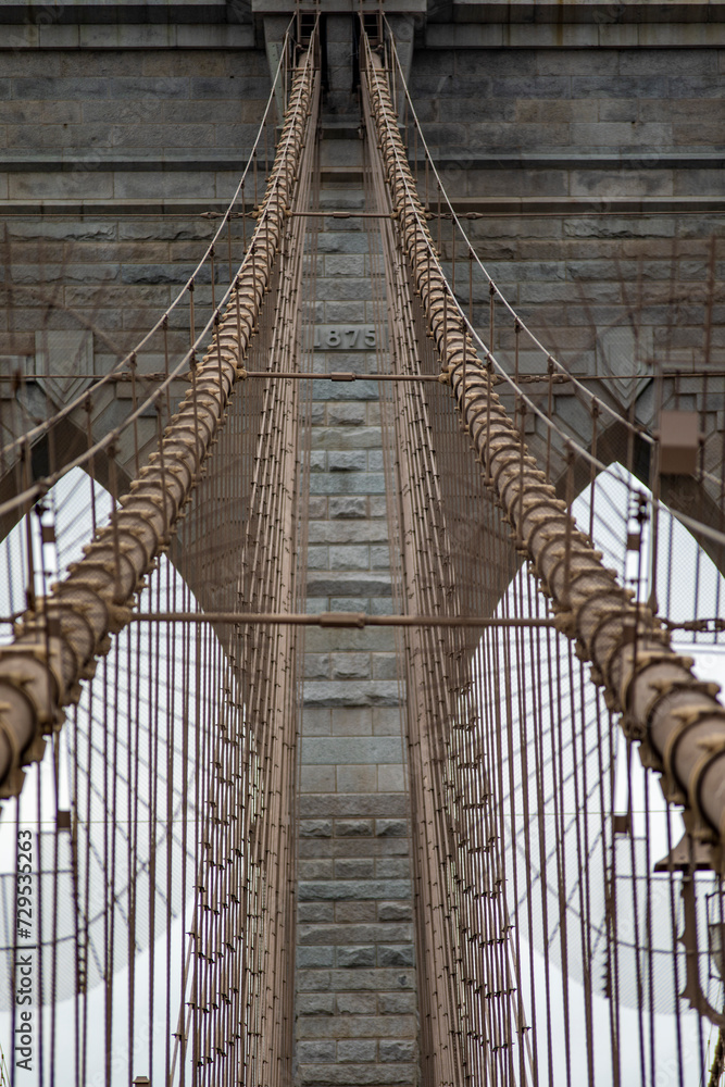 Obraz premium Spectacular photo of the Brooklyn Bridge linking the boroughs of Manhattan and Brooklyn in New York City (USA). It was the largest suspension bridge in the world, record span until 1889.