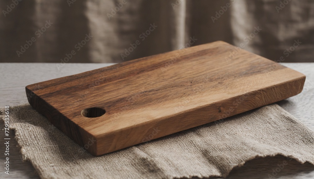 walnut handmade wood cutting board on the linen