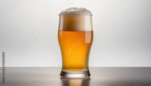 glass of fresh beer with cap of foam on white backgroun