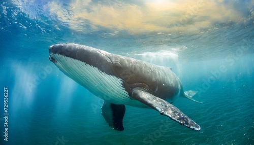 A giant whale under water, ocean, beautiful animal, blue