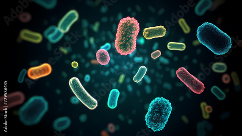 Various shapes of bacteria, probiotics on light background, macro shot of different types of bacteria