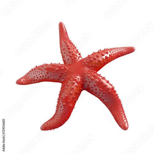 3d render, red starfish icon isolated on transparent background