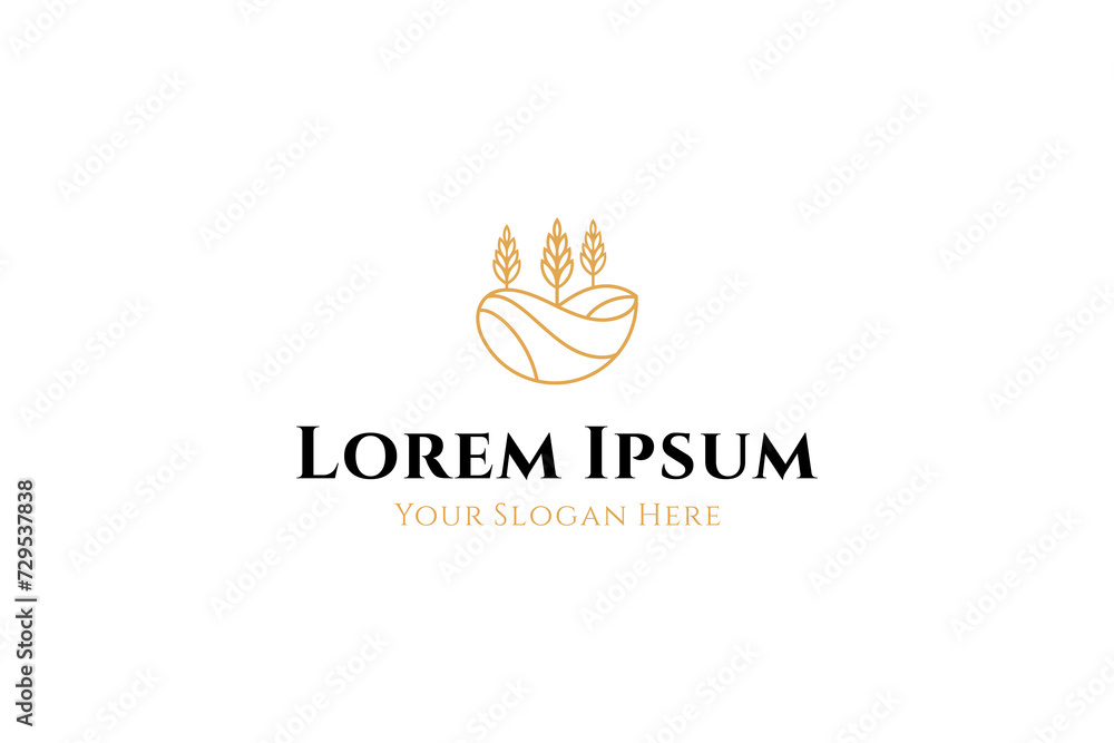 wheat farm logo with field in line art design style wheat farm logo with field in line art design style