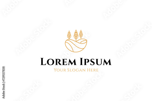 wheat farm logo with field in line art design style