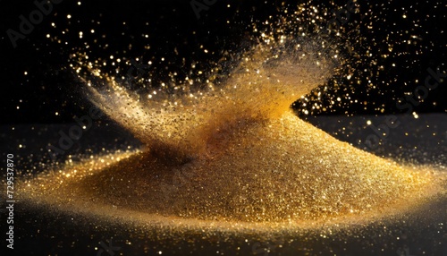 gold glitter powder splash on black background