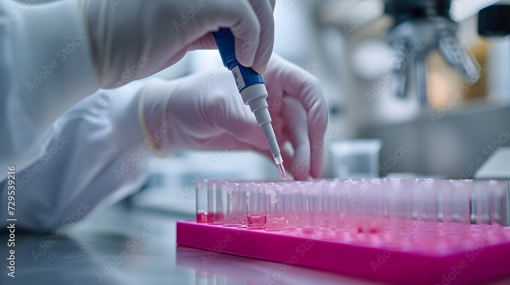 close up shot of scientist hands pipetting sample into dish for DNA testing in laboratory close up shot of scientist hands pipetting sample into dish for DNA testing in laboratory