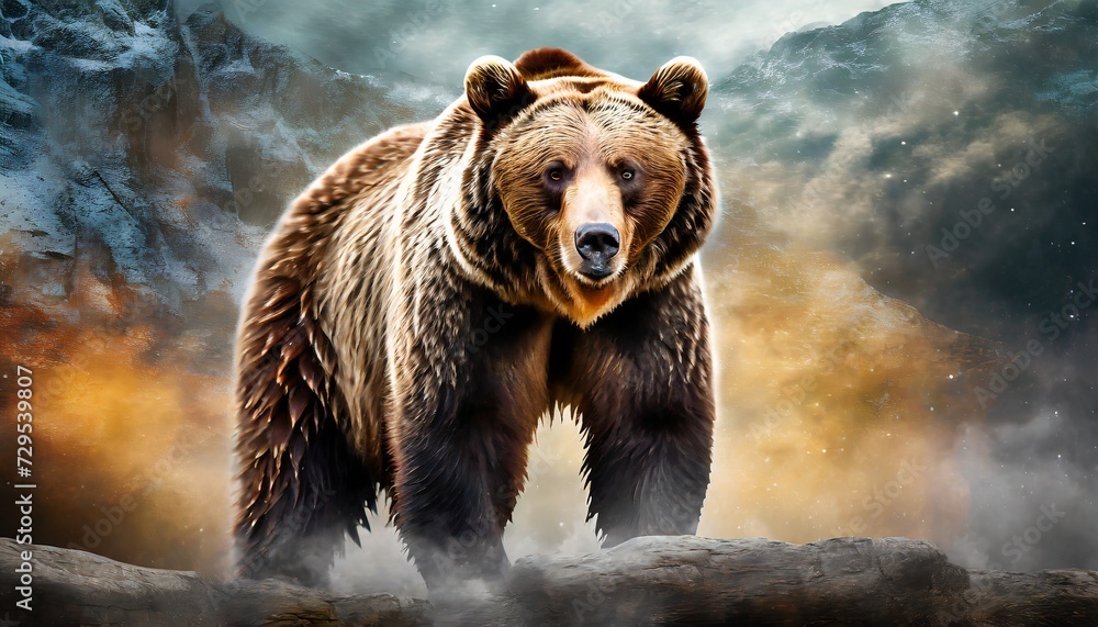 a powerful grizzly bear captured on a background generative ai - obrazy, fototapety, plakaty 