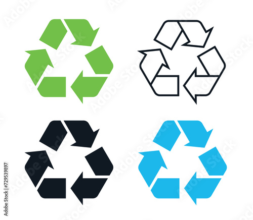 Recycle symbol. Reusing signs set. Recycling icons isolated on white background. Vector illustration