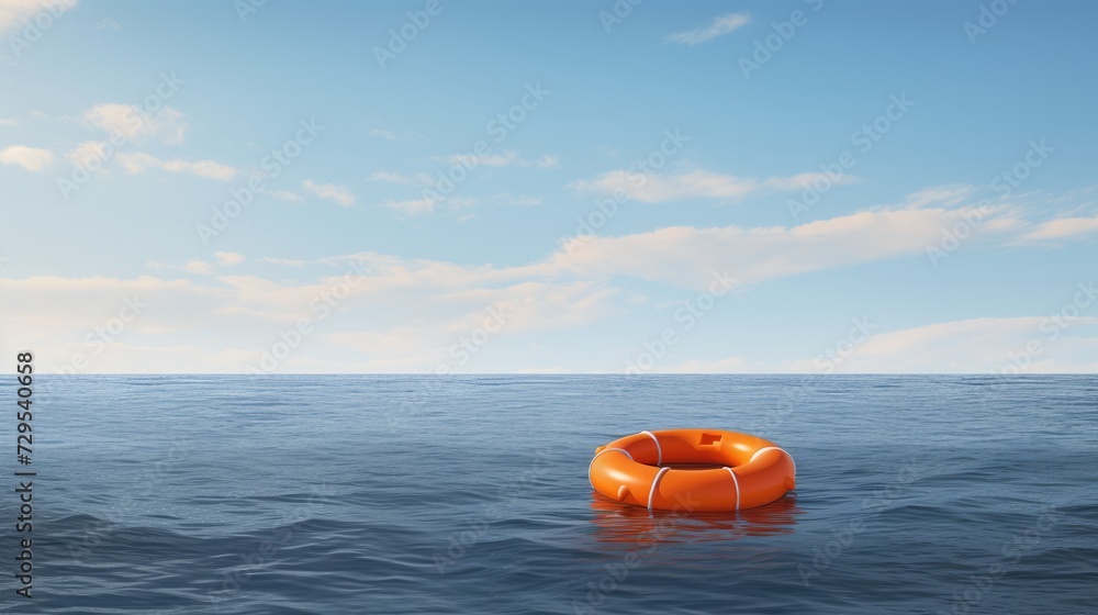 lifebuoy safety and rescue concept. Prevent drowning. An orange lifebuoy floats on the sea