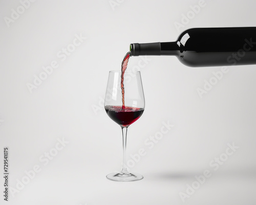 Wein gießen in einem Glas, perfekte Symmetrie auf weißem Hintergrund