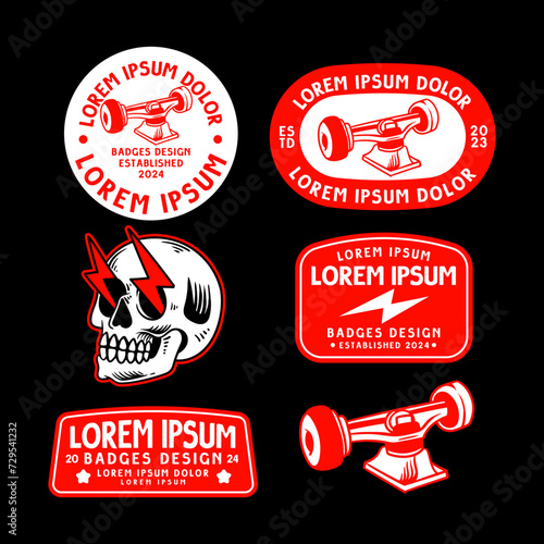 set of skateboard badges design, vintage emblem design, editable text