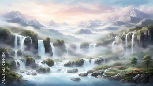 Peaceful Waterfall in the Mountains