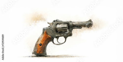 illustrazione di revolver fumante su sfondo bianco photo