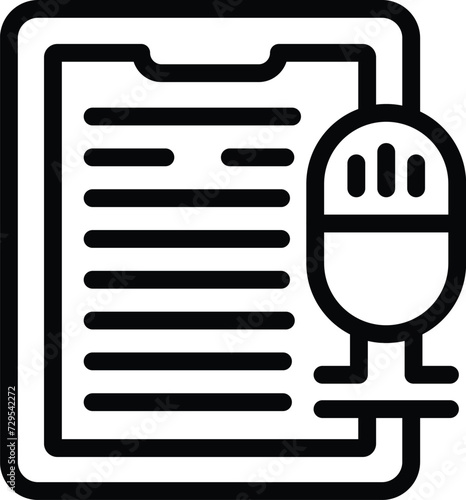 Audio mic text icon outline vector. Transcription voicemail. Slender system