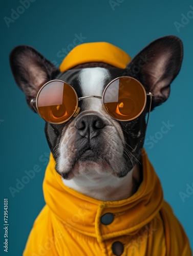 Funny dog in human clothes and glasses ©  valentinaphoenix