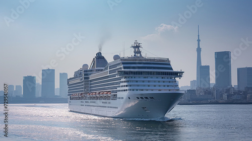 a cruise ship has arrived at the port of a big city © sergiokat