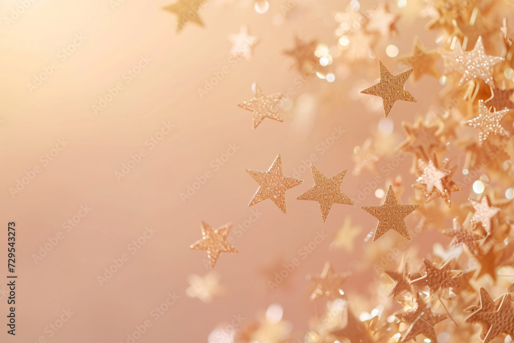 Birthday Background Pastel Peach Colours delicate powder pink Glitter Stars falling with soft caramel brown copy space Birthday Background Pastel Peach Colours delicate powder pink Glitter Stars falling with soft caramel brown copy space