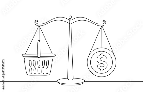 Scales of justice. Trade. Shopping cart. Money. Dollar