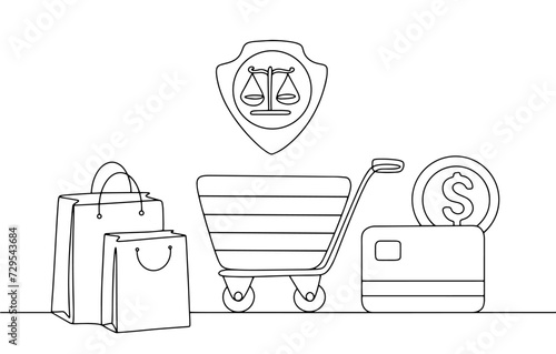 Shopping. Credit card. Shield. Shopping cart. Consumer right