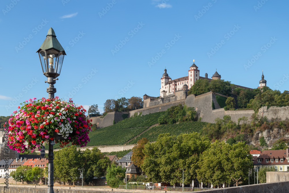 Old Main Bridge and Fort Marienberg in the historic city of Würzburg.