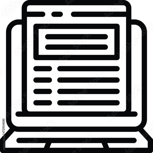 Laptop transcription icon outline vector. Text assistant. Recording conversion
