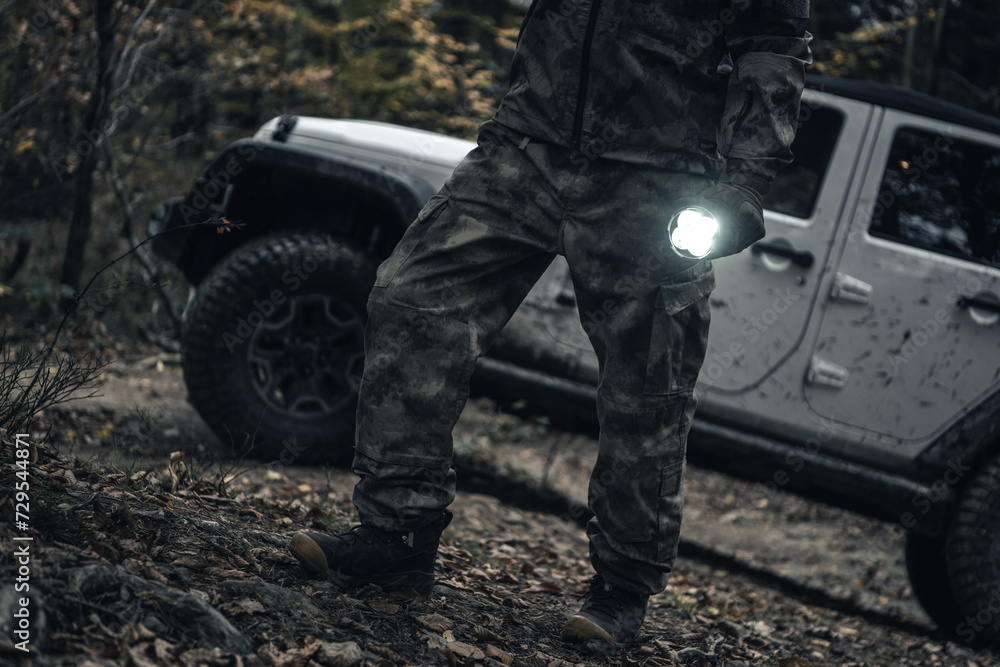 Missing Person Search Crew Member with a Flashlight Missing Person Search Crew Member with a Flashlight