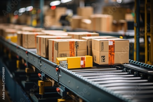 Supply Chain Automation: A Conveyor Belt Moves Boxes in a Warehouse, Showcasing Automated Processes and Enhanced Efficiency