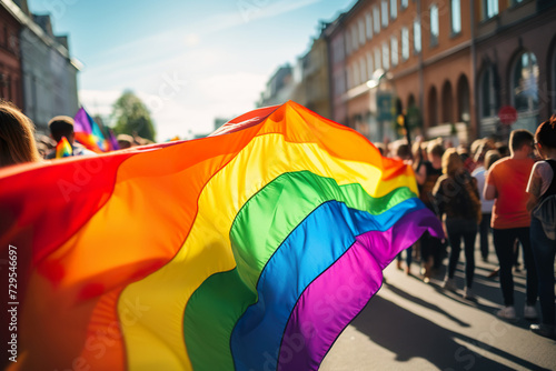 shot of the rainbow flag in the street during a march . © Juan Manuel Pichardo