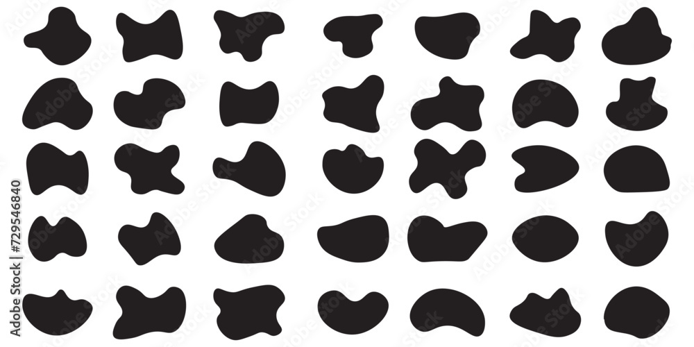 Blob shape organic set. Random black cube drops simple shapes. Collection forms for design and paint liquid black blotch shapes Blob shape organic set. Random black cube drops simple shapes. Collection forms for design and paint liquid black blotch shapes