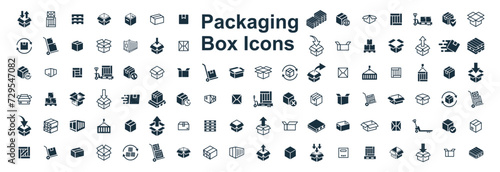 Delivery package 100 icons set on white background. online delivery service business. Parcel container, packaging boxes, web design for applications. photo