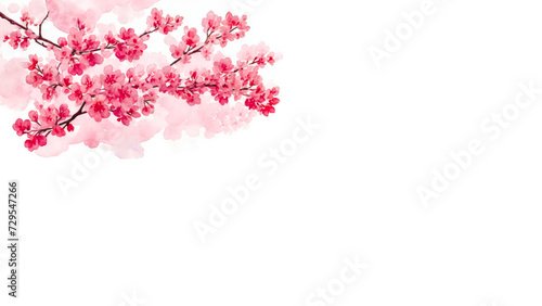 Banner with Sakura flowers of pink color on white. Branch of blooming sakura with copy space for text, watercolor. Valentine's Day, Easter, Birthday, Women's Day, Mother's Day © dana