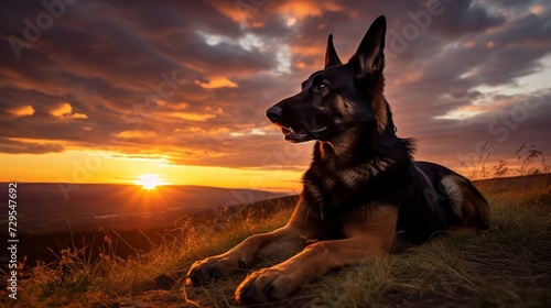 german shepherd dog on sunset background © Sareema