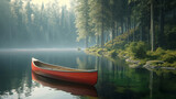 Canoe on a tranquil forest lake