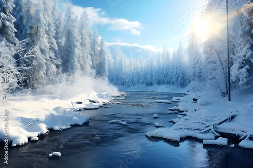Winter season beautiful Picture Landscape with snow - Ai Generated © Muhammad