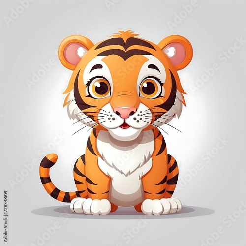 Cute Cartoon tiger  Vector illustration on a white background.