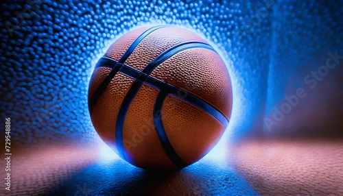 closeup detail of basketball ball texture background blue neon banner art concept © Tomas