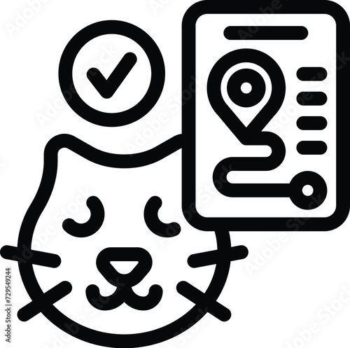 Cat phone tracker icon outline vector. Online visual theme. Collar chip photo